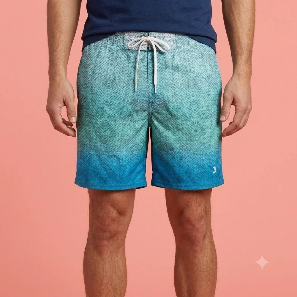Reel Legends‎ Swim Trunks Mens M Blue Green Fish Scale Performance Board Short